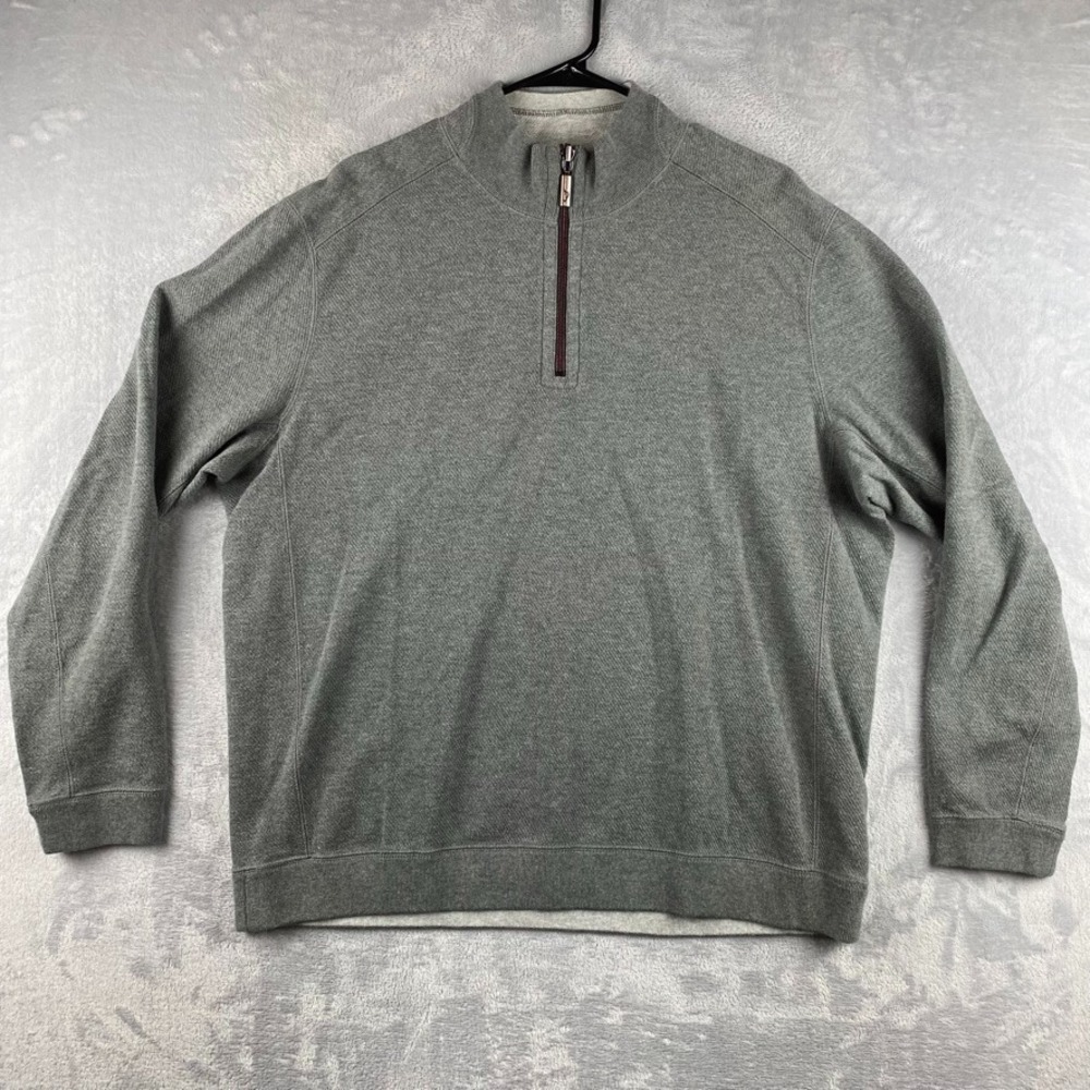 Tommy Bahama 1/4 Zip Pullover Men XL Gray Flipside Sweatshirt Reversible Sweater - Picture 2 of 8